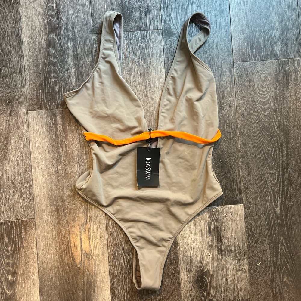 SHEIN Tan and Orange One Piece Swimwear